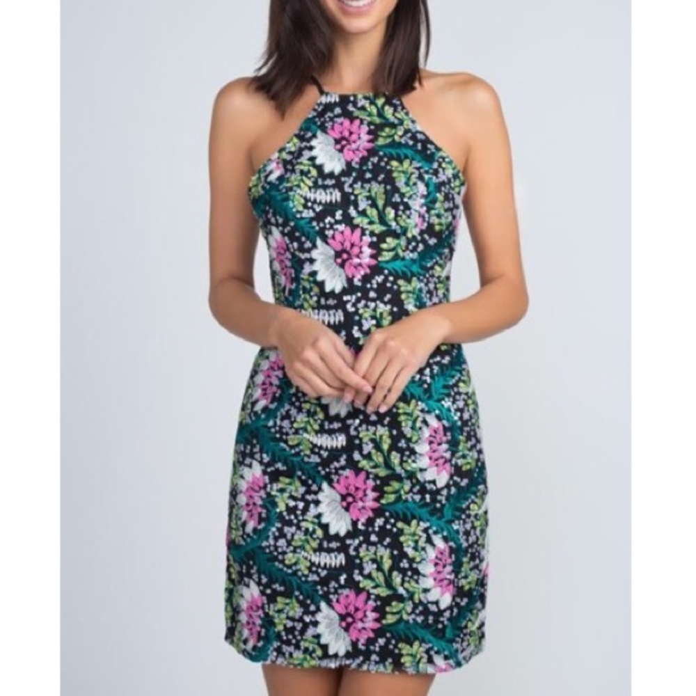 Embroidered Floral Halter Cocktail/Party Dress